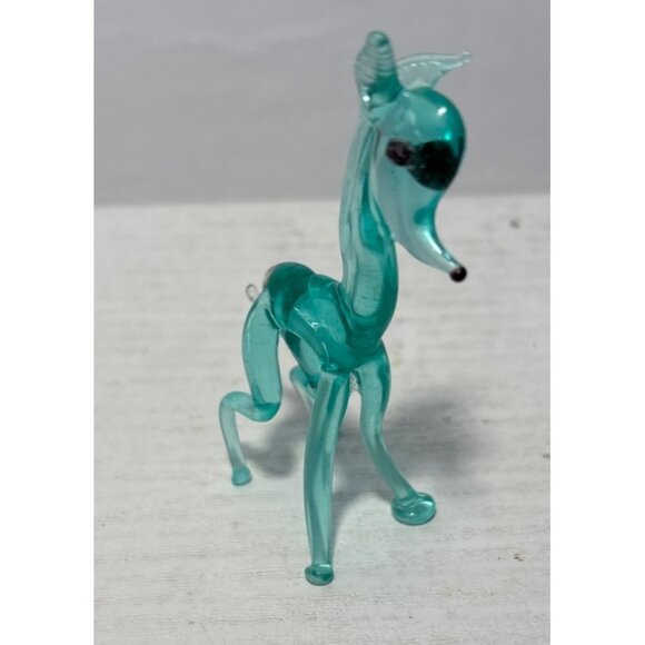 Hand Blown Glass Horse Figurine Aquamarine Collectible 3" - Picture 3 of 7